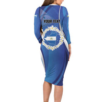 Personalized Nicaragua Independence Day 1821 Long Sleeve Bodycon Dress Plumeria Floral - Wonder Print Shop