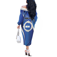 Personalized Nicaragua Independence Day 1821 Off The Shoulder Long Sleeve Dress Plumeria Floral - Wonder Print Shop