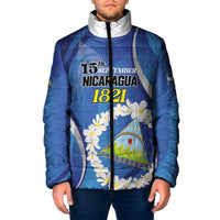 Personalized Nicaragua Independence Day 1821 Padded Jacket Plumeria Floral - Wonder Print Shop
