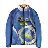 Personalized Nicaragua Independence Day 1821 Padded Jacket Plumeria Floral - Wonder Print Shop