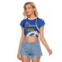 Personalized Nicaragua Independence Day 1821 Raglan Cropped T Shirt Plumeria Floral - Wonder Print Shop