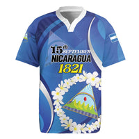 Personalized Nicaragua Independence Day 1821 Rugby Jersey Plumeria Floral - Wonder Print Shop