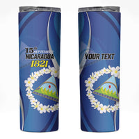Personalized Nicaragua Independence Day 1821 Skinny Tumbler Plumeria Floral - Wonder Print Shop
