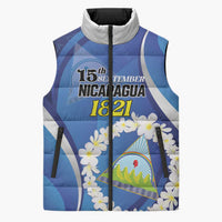 Personalized Nicaragua Independence Day 1821 Sleeveless Puffer Jacket Plumeria Floral - Wonder Print Shop