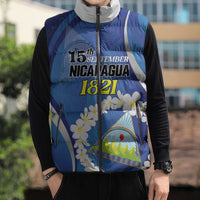 Personalized Nicaragua Independence Day 1821 Sleeveless Puffer Jacket Plumeria Floral - Wonder Print Shop