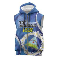 Personalized Nicaragua Independence Day 1821 Sleeveless Zip Hoodie Plumeria Floral - Wonder Print Shop