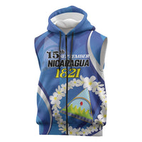Personalized Nicaragua Independence Day 1821 Sleeveless Zip Hoodie Plumeria Floral - Wonder Print Shop