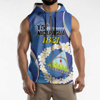 Personalized Nicaragua Independence Day 1821 Sleeveless Zip Hoodie Plumeria Floral - Wonder Print Shop