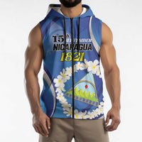 Personalized Nicaragua Independence Day 1821 Sleeveless Zip Hoodie Plumeria Floral - Wonder Print Shop