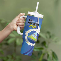 Personalized Nicaragua Independence Day 1821 Tumbler With Handle Plumeria Floral - Wonder Print Shop