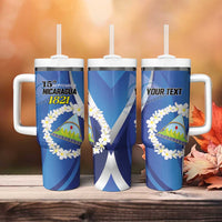 Personalized Nicaragua Independence Day 1821 Tumbler With Handle Plumeria Floral - Wonder Print Shop