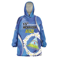 Personalized Nicaragua Independence Day 1821 Wearable Blanket Hoodie Plumeria Floral - Wonder Print Shop