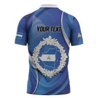 Personalized Nicaragua Independence Day 1821 Zipper Polo Shirt Plumeria Floral - Wonder Print Shop