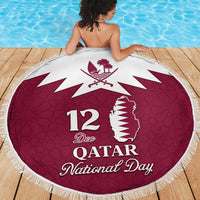 Qatar National Day Beach Blanket Dawlat Qatar Map Islamic Pattern - Wonder Print Shop