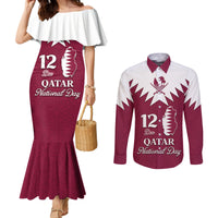 personalised-qatar-national-day-couples-matching-mermaid-dress-and-long-sleeve-button-shirt-dawlat-qatar-map-islamic-pattern