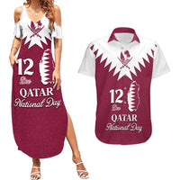 Personalised Qatar National Day Couples Matching Summer Maxi Dress and Hawaiian Shirt Dawlat Qatar Map Islamic Pattern - Wonder Print Shop