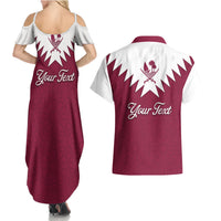 Personalised Qatar National Day Couples Matching Summer Maxi Dress and Hawaiian Shirt Dawlat Qatar Map Islamic Pattern - Wonder Print Shop