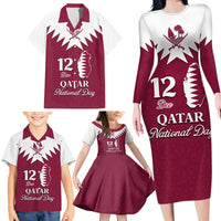 Personalised Qatar National Day Family Matching Long Sleeve Bodycon Dress and Hawaiian Shirt Dawlat Qatar Map Islamic Pattern - Wonder Print Shop