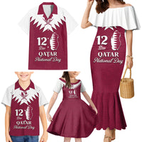 Personalised Qatar National Day Family Matching Mermaid Dress and Hawaiian Shirt Dawlat Qatar Map Islamic Pattern - Wonder Print Shop