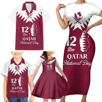 Personalised Qatar National Day Family Matching Short Sleeve Bodycon Dress and Hawaiian Shirt Dawlat Qatar Map Islamic Pattern - Wonder Print Shop