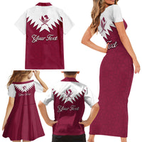 Personalised Qatar National Day Family Matching Short Sleeve Bodycon Dress and Hawaiian Shirt Dawlat Qatar Map Islamic Pattern - Wonder Print Shop