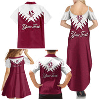 Personalised Qatar National Day Family Matching Summer Maxi Dress and Hawaiian Shirt Dawlat Qatar Map Islamic Pattern - Wonder Print Shop