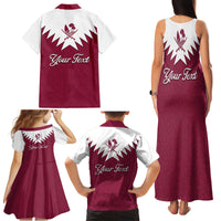 Personalised Qatar National Day Family Matching Tank Maxi Dress and Hawaiian Shirt Dawlat Qatar Map Islamic Pattern - Wonder Print Shop