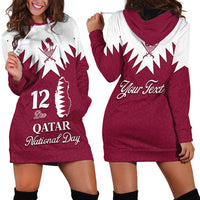 Personalised Qatar National Day Hoodie Dress Dawlat Qatar Map Islamic Pattern - Wonder Print Shop