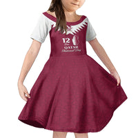 Personalised Qatar National Day Kid Short Sleeve Dress Dawlat Qatar Map Islamic Pattern - Wonder Print Shop