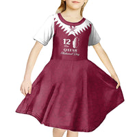 Personalised Qatar National Day Kid Short Sleeve Dress Dawlat Qatar Map Islamic Pattern - Wonder Print Shop