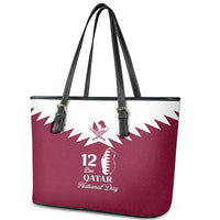 Qatar National Day Leather Tote Bag Dawlat Qatar Map Islamic Pattern - Wonder Print Shop