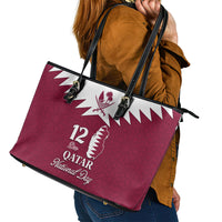Qatar National Day Leather Tote Bag Dawlat Qatar Map Islamic Pattern - Wonder Print Shop