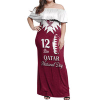 Personalised Qatar National Day Off Shoulder Maxi Dress Dawlat Qatar Map Islamic Pattern - Wonder Print Shop