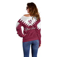 Personalised Qatar National Day Off Shoulder Sweater Dawlat Qatar Map Islamic Pattern - Wonder Print Shop