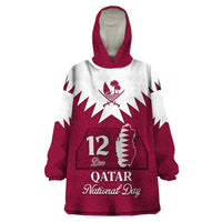 Personalised Qatar National Day Wearable Blanket Hoodie Dawlat Qatar Map Islamic Pattern - Wonder Print Shop