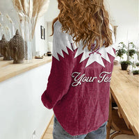 Personalised Qatar National Day Women Casual Shirt Dawlat Qatar Map Islamic Pattern - Wonder Print Shop