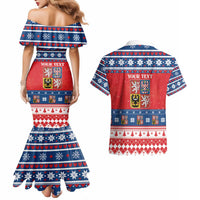 Personalized Czech Republic Christmas Couples Matching Mermaid Dress and Hawaiian Shirt Czechia Vesele Vanoce - Wonder Print Shop