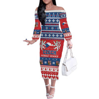 Personalized Czech Republic Christmas Family Matching Off The Shoulder Long Sleeve Dress and Hawaiian Shirt Czechia Vesele Vanoce - Wonder Print Shop