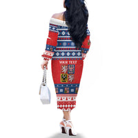 Personalized Czech Republic Christmas Family Matching Off The Shoulder Long Sleeve Dress and Hawaiian Shirt Czechia Vesele Vanoce - Wonder Print Shop