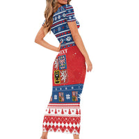 Personalized Czech Republic Christmas Family Matching Short Sleeve Bodycon Dress and Hawaiian Shirt Czechia Vesele Vanoce - Wonder Print Shop