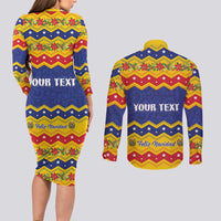 Personalized Venezuela Christmas Couples Matching Long Sleeve Bodycon Dress and Long Sleeve Button Shirt Feliz Navidad - Wonder Print Shop