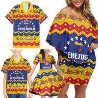 Personalized Venezuela Christmas Family Matching Off Shoulder Short Dress and Hawaiian Shirt Feliz Navidad - Wonder Print Shop