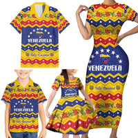 Personalized Venezuela Christmas Family Matching Short Sleeve Bodycon Dress and Hawaiian Shirt Feliz Navidad - Wonder Print Shop
