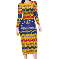 Personalized Venezuela Christmas Long Sleeve Bodycon Dress Feliz Navidad - Wonder Print Shop