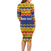 Personalized Venezuela Christmas Long Sleeve Bodycon Dress Feliz Navidad - Wonder Print Shop