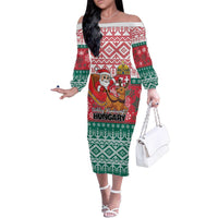 Personalized Hungary Christmas Family Matching Off The Shoulder Long Sleeve Dress and Hawaiian Shirt Magyarorszag Boldog Karacsonyt - Wonder Print Shop