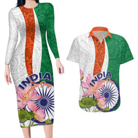India Republic Day Couples Matching Long Sleeve Bodycon Dress and Hawaiian Shirt Lotus Floral Paisley Pattern - Wonder Print Shop
