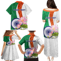 India Republic Day Family Matching Puletasi and Hawaiian Shirt Lotus Floral Paisley Pattern - Wonder Print Shop