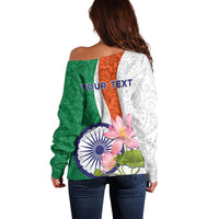India Republic Day Off Shoulder Sweater Lotus Floral Paisley Pattern - Wonder Print Shop
