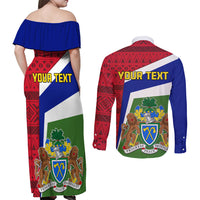 Gambia Independence Day Couples Matching Off Shoulder Maxi Dress and Long Sleeve Button Shirt Coat Of Arms African Pattern - Wonder Print Shop